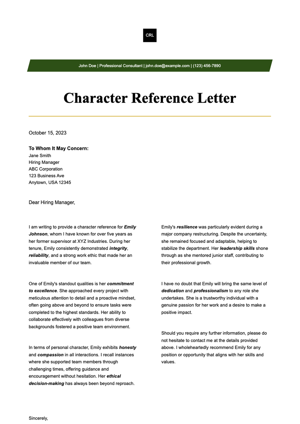 Professional character reference letter template with header and contact info_variant_3